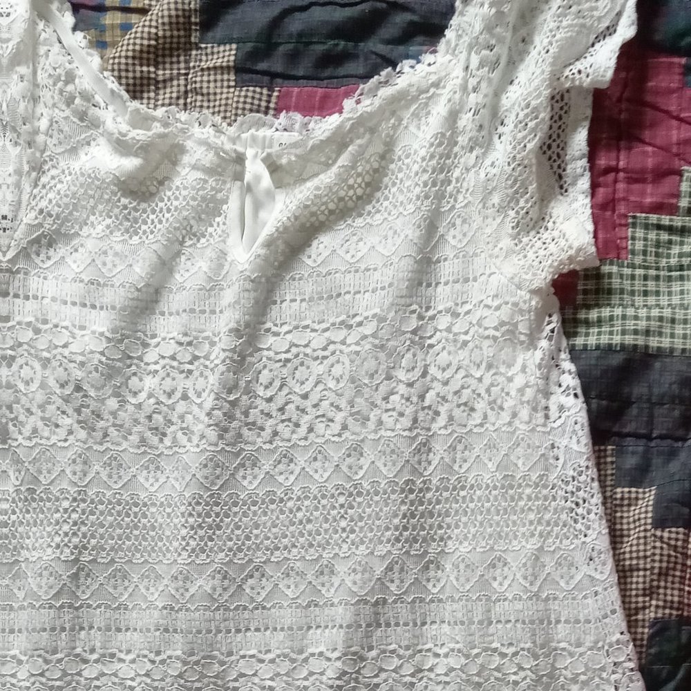 Garage Brand Short Sleeved  Ivory Mini All Lace Dress Lined - Size Medium